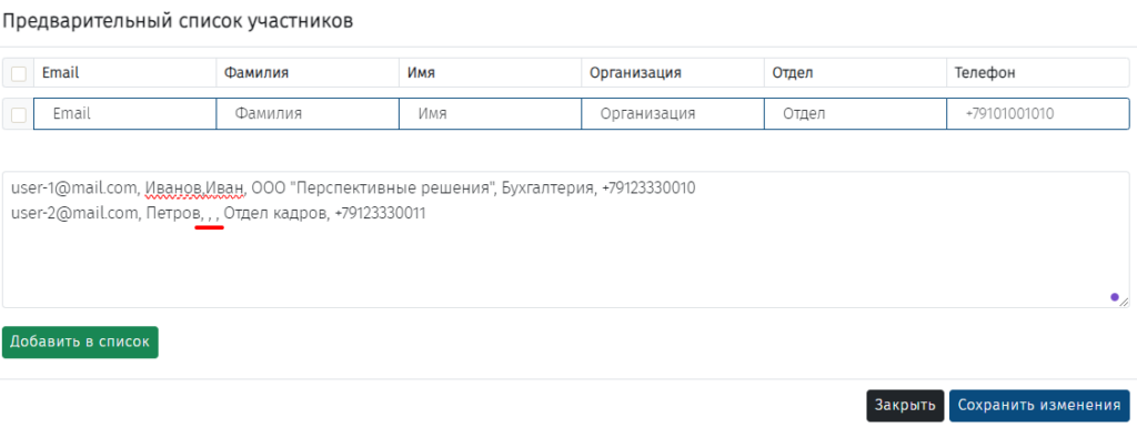 Предварительный список участников
