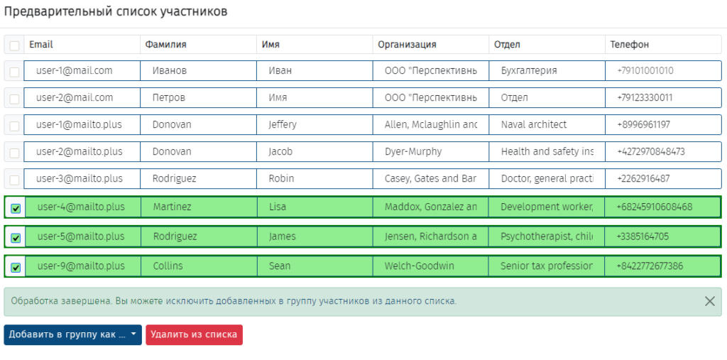 Предварительный список участников