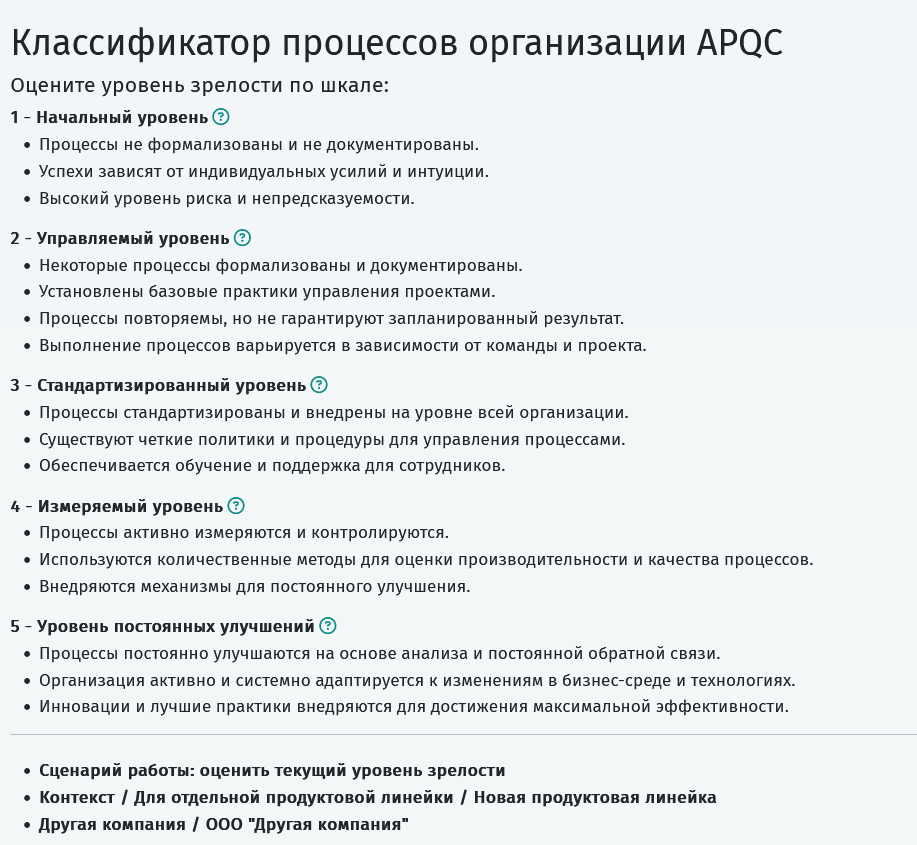 Оценка зрелости направлений/функций организации по классификатору