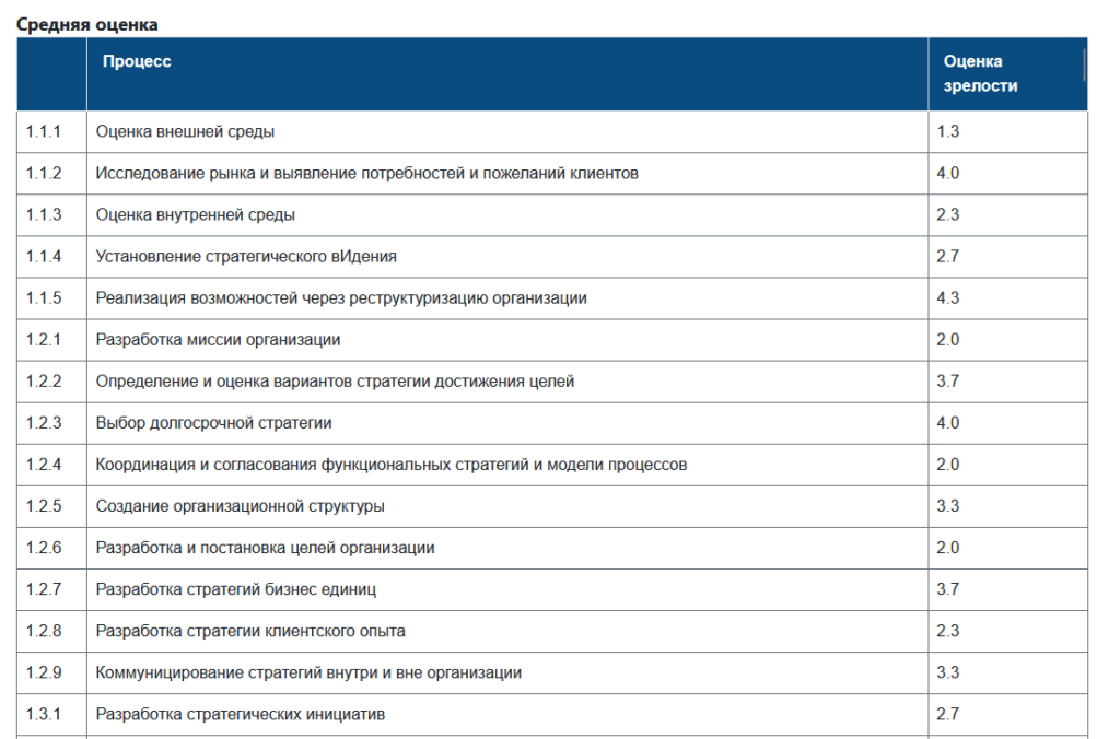 Оценка зрелости направлений/функций организации по классификатору