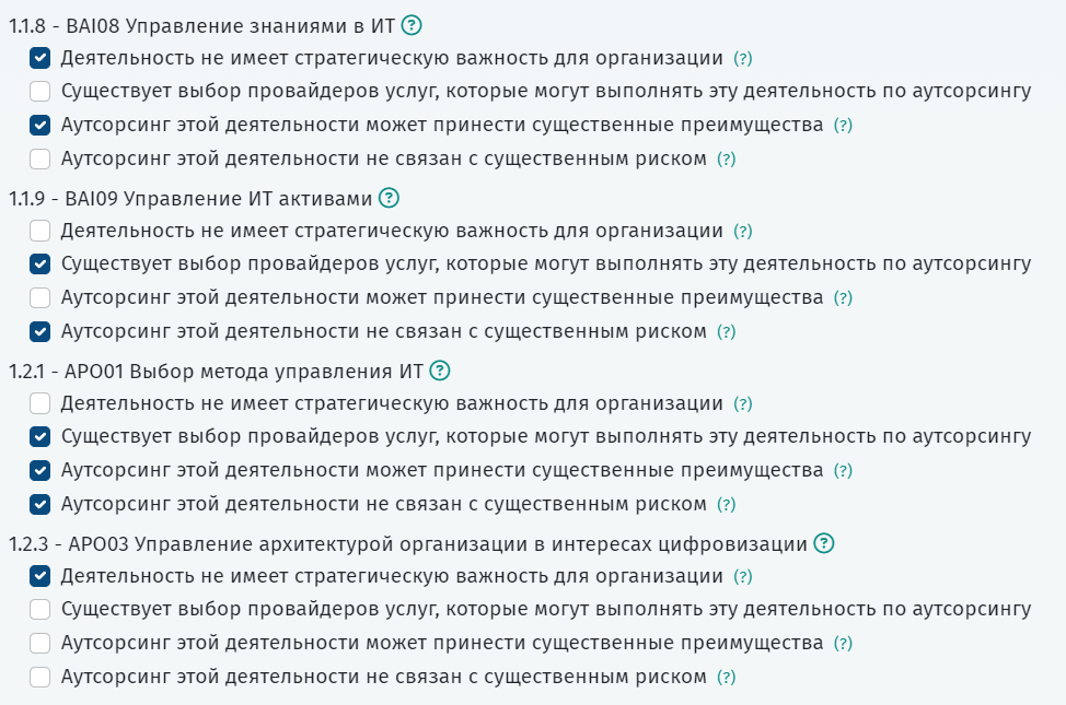 Оценка перспективности передачи направлений/функций на аутсорсинг по классификатору